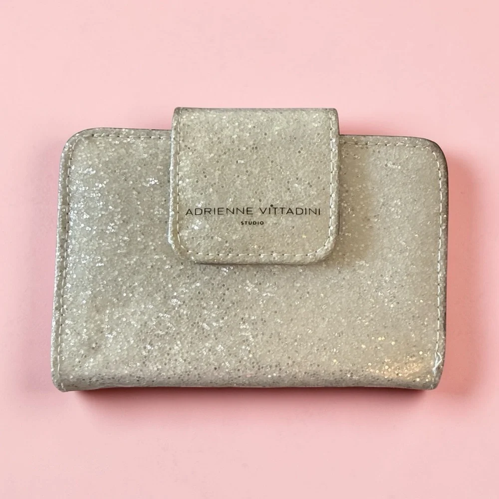 Adrienne Vittadini Studio Glitter Wallet | Champagne Beige | Compact Bifold